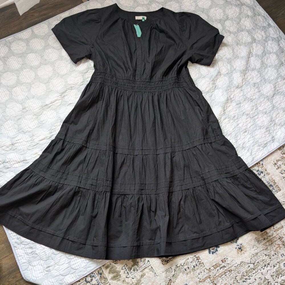 NWT by Anthropologie Somerset Maxi in Black Solid Tiered Cotton Dress 3X
